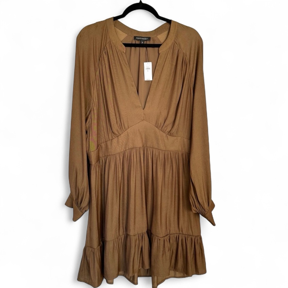 NWT Banana Republic Fit & Flare Tiered Dress Brown Long Sleeve Size 14 - Picture 6 of 13